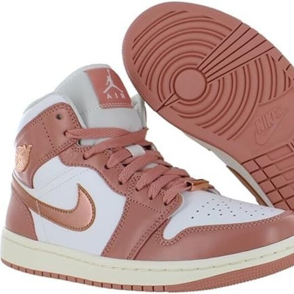 Jordan Womens Air 1 MID SE Sneakers Red Stardust/Metallic Copper - Picture 5 of 5